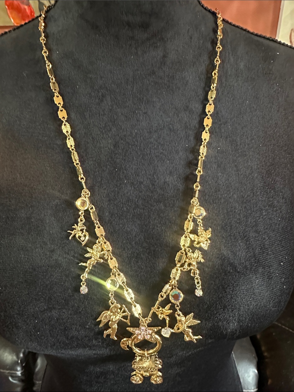 Vintage Kirk’s Folly Gold-Tone Angel Charm Necklace - Women's Fashion Jewelry